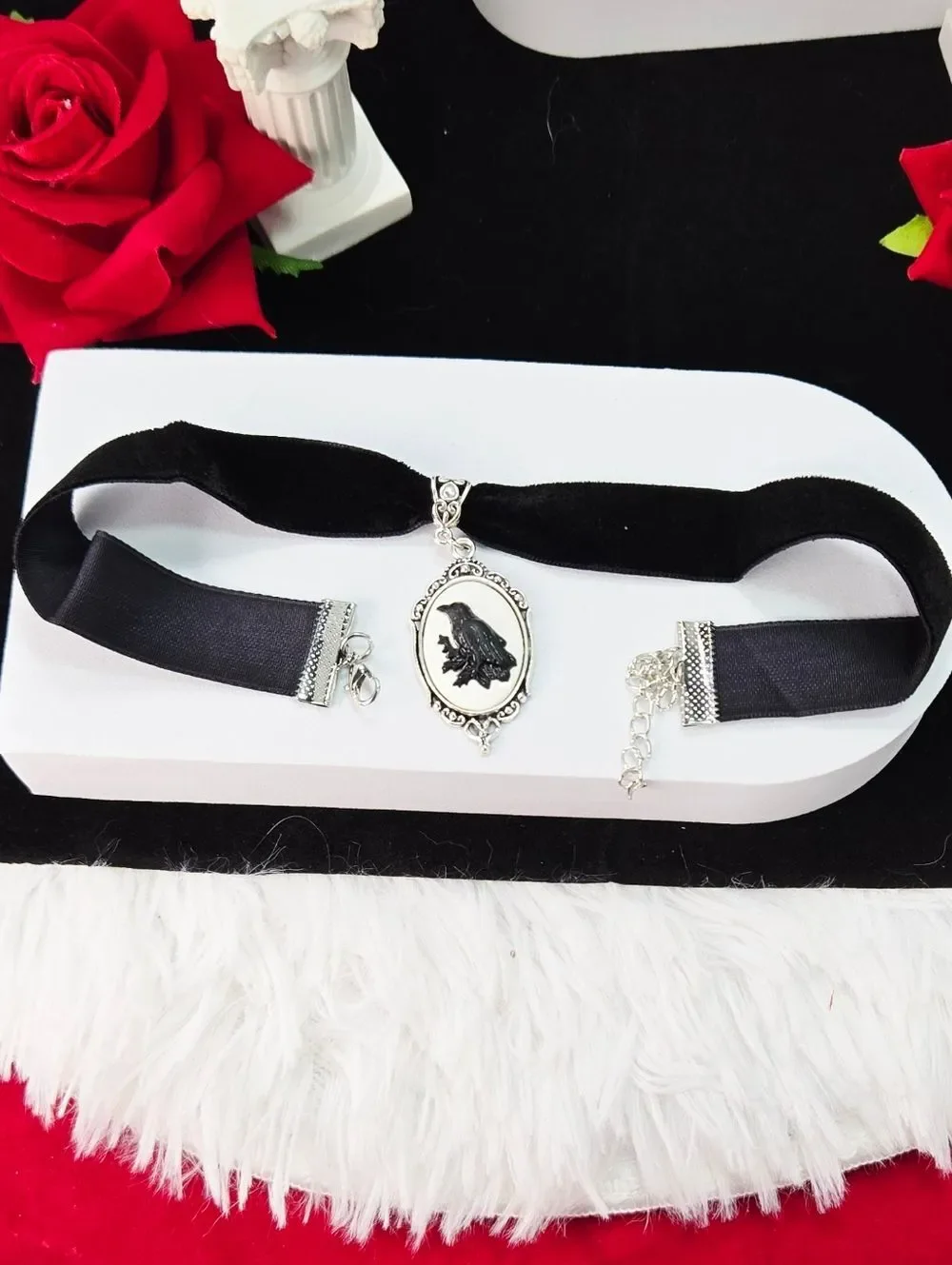 Dark Romance Raven Cameo Choker Black Velvet Gothic Glam Elegance Crow Necklace